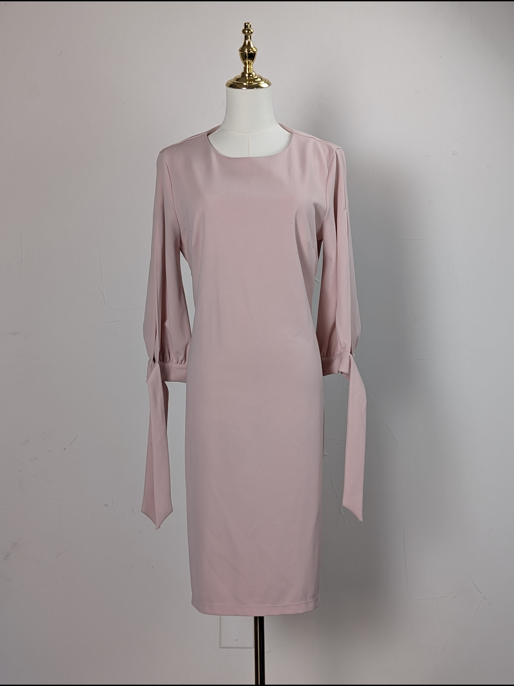 Chic Ile New York Tie Sleeve Midi Sheath Dress in Blush Pink Corporate Chic